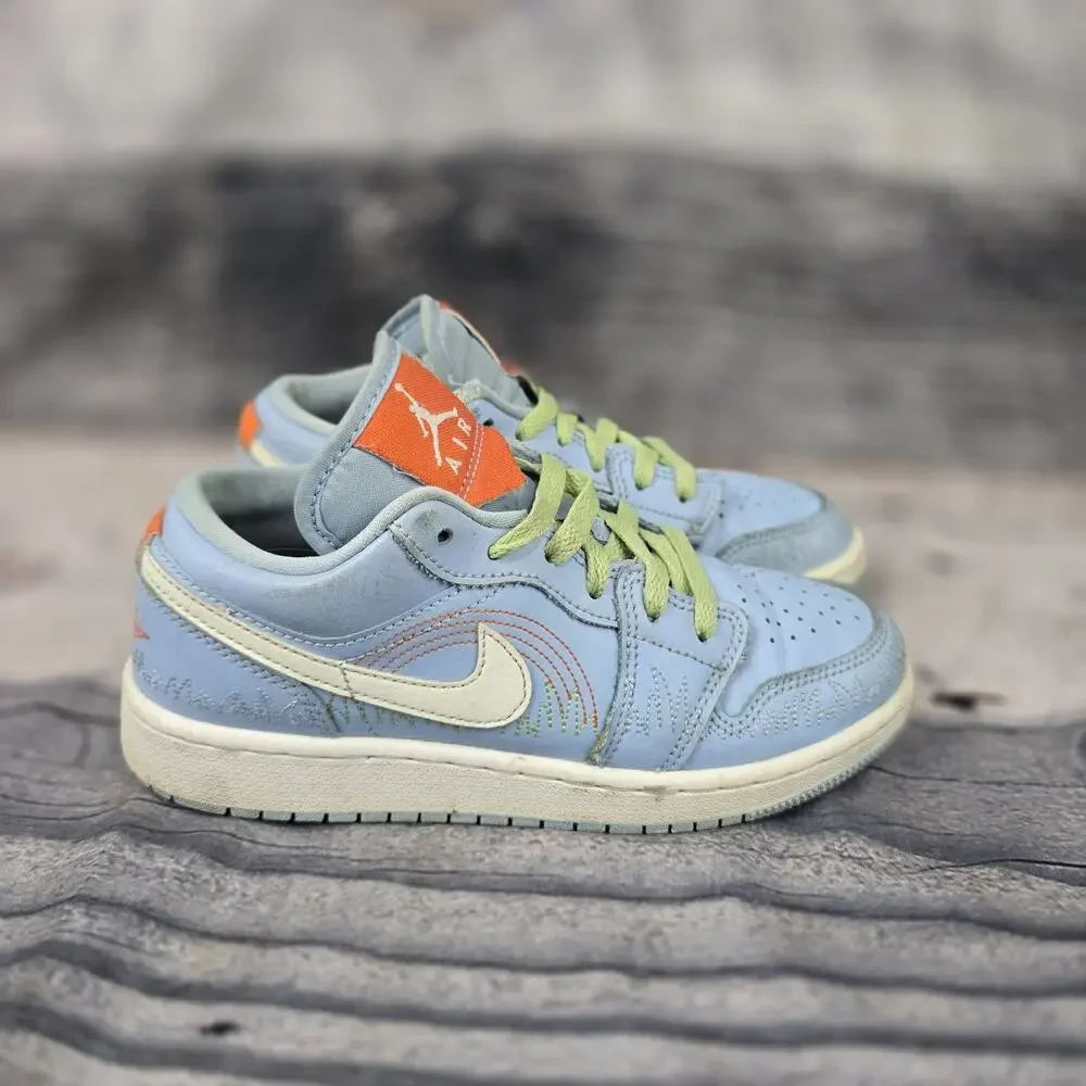 Nike Air Jordan 1 Low SE Blue Stitch White Green Red DO8227-400 3.5y Women 5